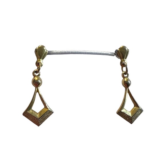 Jewelry - 1960s Gold Tone Geometric Open Diamond Drop Dangle‎ Earrings Textured Finish